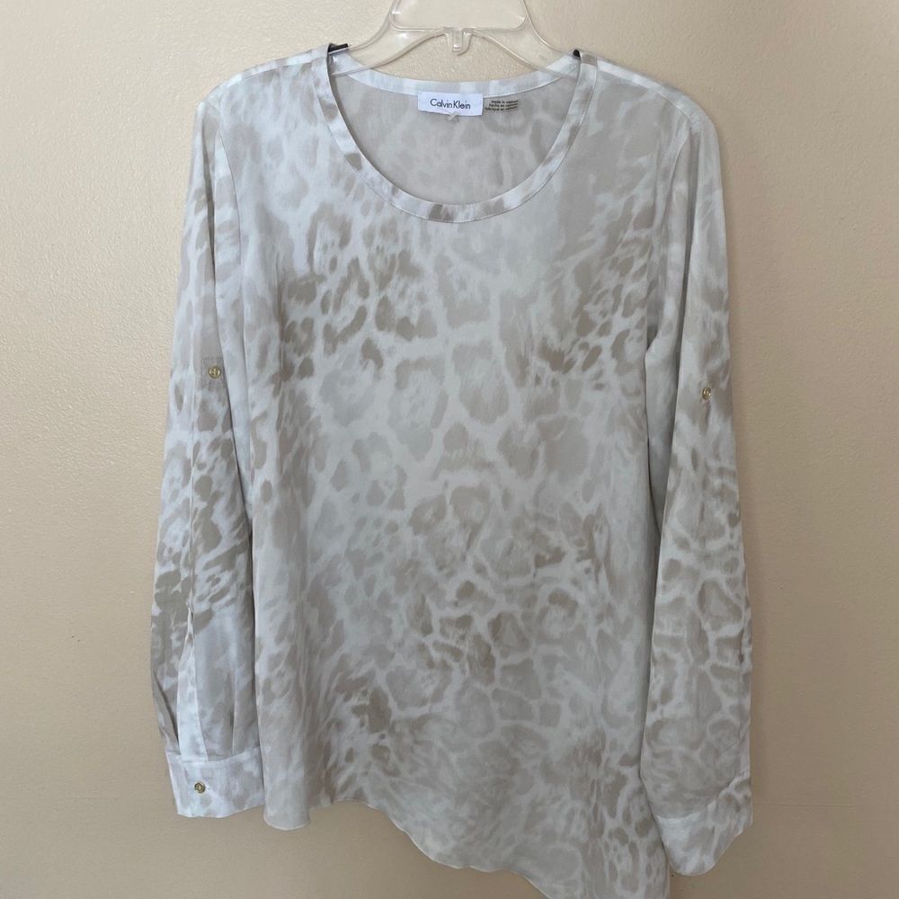 Calvin Klein Roll Up Sleeve Asymmetrical Blouse